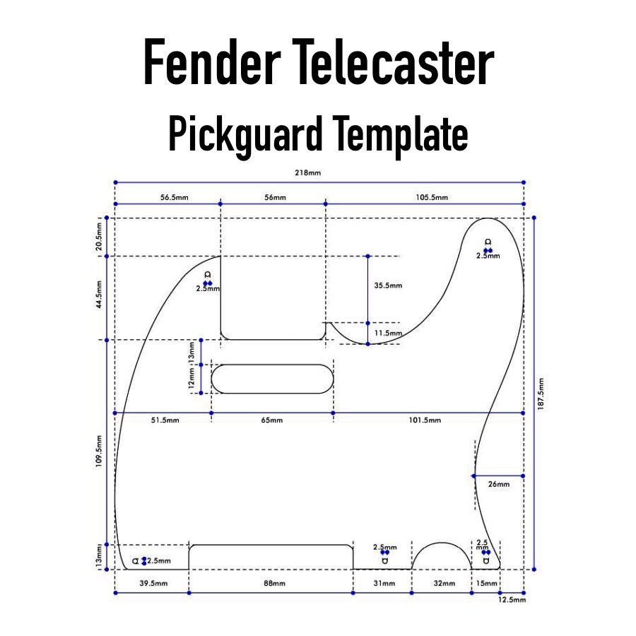 Fender Telecaster pickguard template with factory dimensions