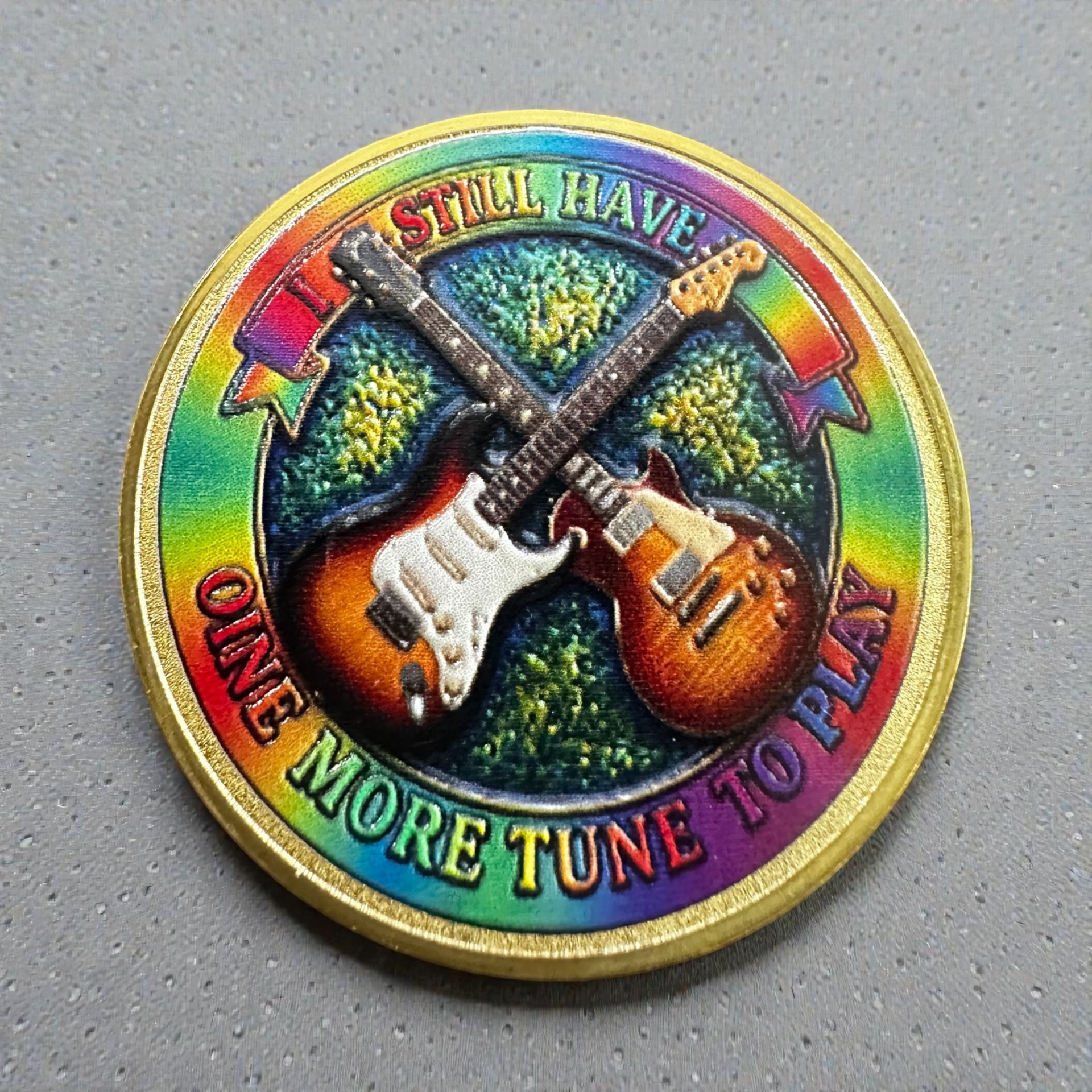 Old Guitar Players Challenge Coin — Back